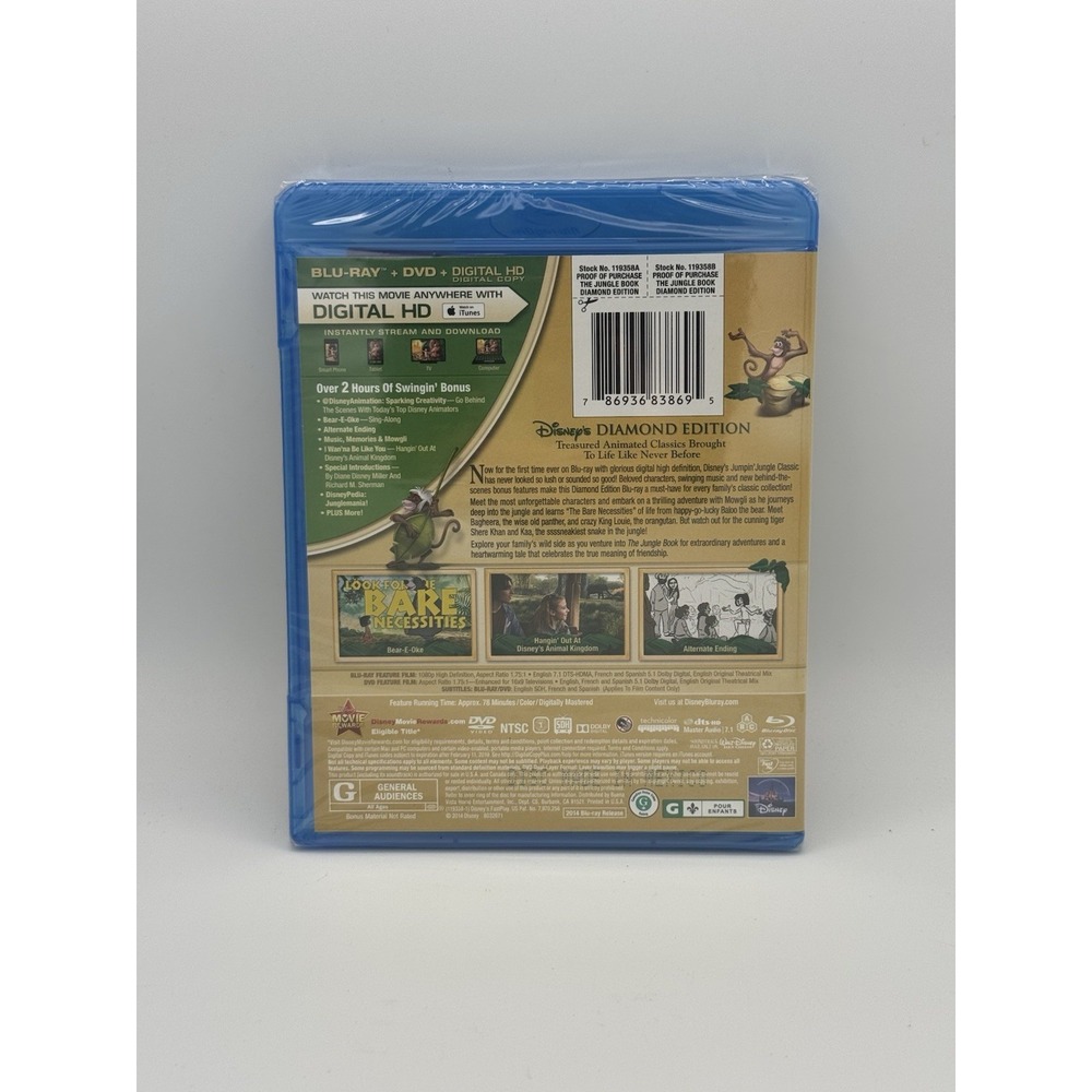 The Jungle Book (Blu-ray & DVD, 2014) Disney 2-Disc Set Diamond Edition NEW - Picture 2 of 3
